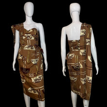 Load image into Gallery viewer, 1950's Alfred Shaheen "Chop Sticks" Print Hawaiian Wrap Dress Size S