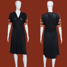Load image into Gallery viewer, 1940's Crepe Bedazzled Dress - Size M