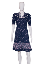 Load image into Gallery viewer, 1970's Navy Blue Floral Prairie Dress Size S