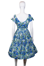 Load image into Gallery viewer, 1960's Blue and Green Floral Dress Size M