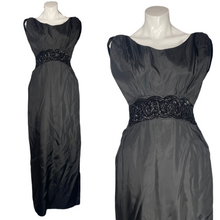 Load image into Gallery viewer, 1950's Black Taffeta Beaded Emma Domb Gown Size S/M
