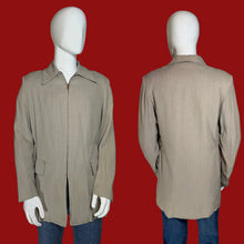 Load image into Gallery viewer, A beige long-sleeve collared jacket displayed on a white mannequin, showing both front and back views.