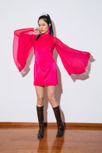 Load image into Gallery viewer, 1960's Claralura Pink Chiffon Angel Sleeves Mini Dress Size S