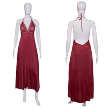 Load image into Gallery viewer, 1970's Maroon Lace Halter Nightgown Size M