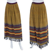 Load image into Gallery viewer, 1970's Alycia Jeanne Wood Brown Embroidered Hippie Skirt Size S