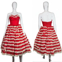 Load image into Gallery viewer, 1950's Red and White Tulle and Lace Party Dress Size XS