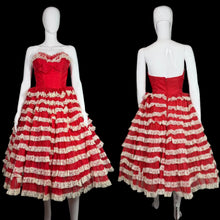 Load image into Gallery viewer, 1950's Red and White Tulle and Lace Party Dress Size XS
