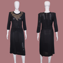 Load image into Gallery viewer, 1940s Black Rayon Sequined Evening Dress – Size M