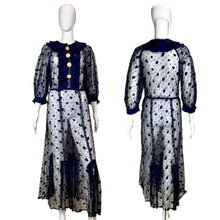 Load image into Gallery viewer, 1930's Navy Embroidered Tulle Dress Size M