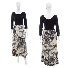 Load image into Gallery viewer, 1970's Black and Silver Lamé Paisley Print Dress Size S