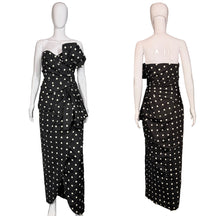 Load image into Gallery viewer, Black polka dot dress on a mannequin.