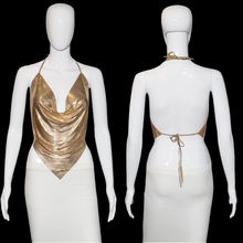 Load image into Gallery viewer, 1970s Gold Chainmail Disco Halter