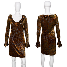 Load image into Gallery viewer, 1990's Gold and Black Cut Velvet Dress - Size S/M
