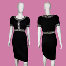 Load image into Gallery viewer, 1990's Adrienne Vittadini Rhinestone Little Black Dress - Size M