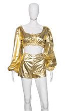 Load image into Gallery viewer, 1970's Gold Hot Pants and Crop Top Disco Duo - Size L
