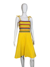 Load image into Gallery viewer, Yellow dress with colorful top on a mannequin against a neutral background
