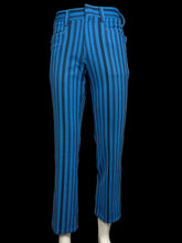 Load image into Gallery viewer, Blue pinstripe pants displayed on a mannequin against a white background