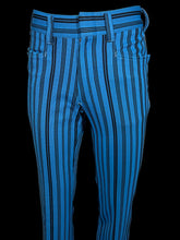 Load image into Gallery viewer, Blue pants with black stripes on a white background