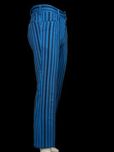 Load image into Gallery viewer, Blue pinstripe pants displayed on a mannequin against a white background
