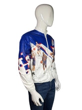 Load image into Gallery viewer, Olympic-themed jacket with 'USA' and sports graphics on a mannequin against a white background