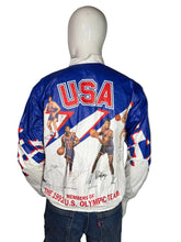 Load image into Gallery viewer, Mannequin wearing a vintage USA Olympic Team jacket with athletes on the back