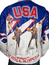 Load image into Gallery viewer, Vintage jacket with USA and Olympic branding featuring athletes.