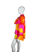 Load image into Gallery viewer, Mannequin wearing a colorful dress with pink, yellow, and orange circles on a plain background.