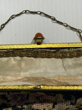 Load image into Gallery viewer, Vintage Black and Floral 1950's Petit Point Purse