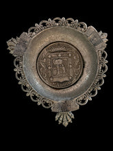 Load image into Gallery viewer, Decorative silver tone ashtray with a central design and 'Madrid' text on a white background