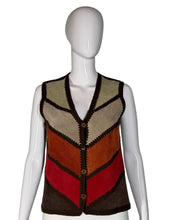Load image into Gallery viewer, 1970's Ms. Today Chevron Multicolored Knit & Suede Vest - Size S/M