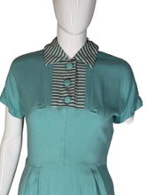 Load image into Gallery viewer, 1950's Striped Turquoise Linen Dress and Jacket Duo - Size S