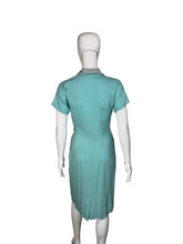 Load image into Gallery viewer, 1950's Striped Turquoise Linen Dress and Jacket Duo - Size S
