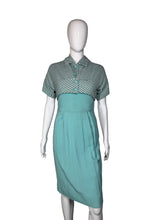 Load image into Gallery viewer, 1950's Striped Turquoise Linen Dress and Jacket Duo - Size S