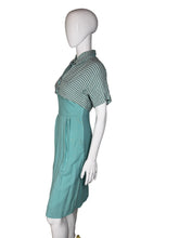 Load image into Gallery viewer, 1950's Striped Turquoise Linen Dress and Jacket Duo - Size S