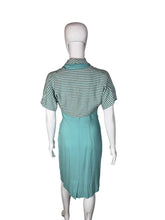 Load image into Gallery viewer, 1950's Striped Turquoise Linen Dress and Jacket Duo - Size S
