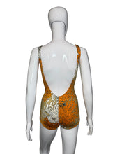Load image into Gallery viewer, Orange and beige floral-patterned bathing suit on a mannequin