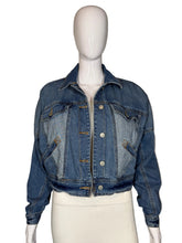 Load image into Gallery viewer, Blue denim jacket on a mannequin against a plain background