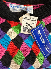 Load image into Gallery viewer, Colorful knitted fabric with 'Northern Isles' label and hand-knit tags.