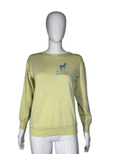 Load image into Gallery viewer, Light yellow sweatshirt on a mannequin with a logo against a plain background