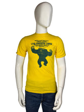 Load image into Gallery viewer, Yellow t-shirt with graphic design on a mannequin against a white background