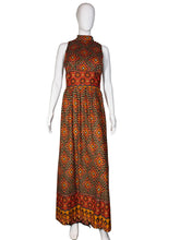 Load image into Gallery viewer, 1970's Autumn Toned Border Print Maxi Dress - Size S