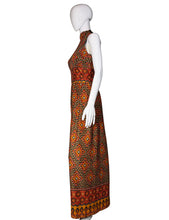 Load image into Gallery viewer, 1970's Autumn Toned Border Print Maxi Dress - Size S