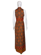 Load image into Gallery viewer, 1970's Autumn Toned Border Print Maxi Dress - Size S