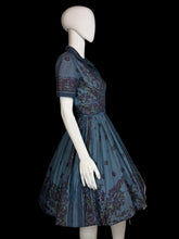 Load image into Gallery viewer, 1950's Blue Paisley Print Cotton Fit and Flare Day Dress - Size S