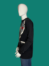 Load image into Gallery viewer, Black long sleeve tee with tuxedo design on a mannequin against a plain background