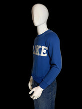 Load image into Gallery viewer, Blue swaetshirt on a mannequin against a white background.