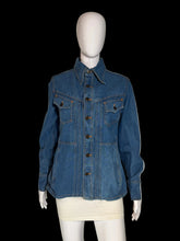 Load image into Gallery viewer, Blue denim jacket on a mannequin against a plain background