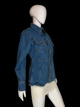 Load image into Gallery viewer, Blue denim jacket on a mannequin against a plain background