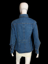 Load image into Gallery viewer, Blue denim jacket on a mannequin against a plain background