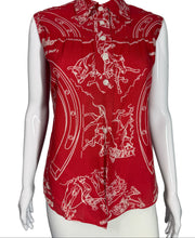 Load image into Gallery viewer, Red shirt with white graphic design on a mannequin against a gray background